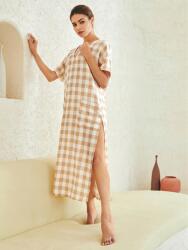 Shein Bézs Klasszikus Rövid Ujjú Hálóing Kockás Shein M