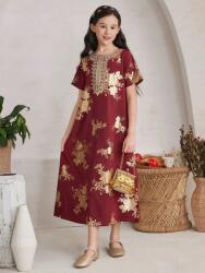 Shein Bordó Klasszikus Midaxi Ruha Arany Növényi Mintával Shein 128