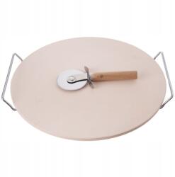  Samott Kő pizzasütő forma állványban szeletelő kés (5904316431273)