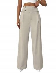 Shein Bézs Egyenes Szárú Női Nadrág Magas Derékkal És 38 1DH Gombokkal