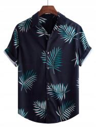 Shein Sötétkék Klasszikus Rövid Ujjú Ing Levél Mintával Shein S