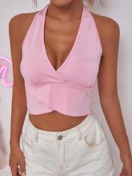 Shein Rózsaszín Rövid Felső Nyakkivágással V Nyitott Hát Sima Aszimmetrikus Shein 38