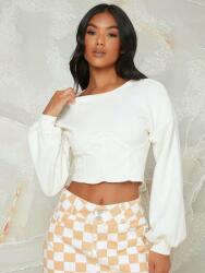 Shein Krémszínű Rövid Pulóver Hosszú Ujjú Sima Kerek Nyak Klasszikus Shein 36