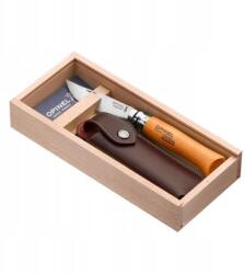 Opinel 8 Vrn Carbon kés tokkal, fa dobozban, penge 8, 5 cm (000815)