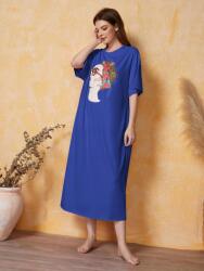 Shein Kék Rövid Ujjú Midaxi Hálóing Shein Nyomtatással 38