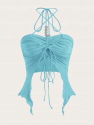 Shein Kék Aszimmetrikus Nyakba Akasztható Felső Gyöngyökkel Shein 36