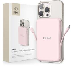 Tech-Protect iKi PB31 Lifemag MagSafe Powerbank 10000mAh külső akkumulátor kábellel - rózsaszín