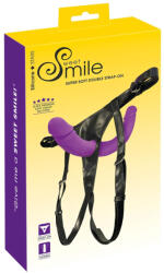 Sweet Smile - felcsatolható dupla dildó alsóval (lila-fekete) - velvetplay