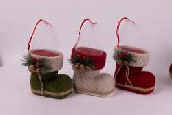 Iris textil és műanyag csizma, ilex ággal, bolyhos, 3 féle 14cm (061718)