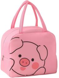 Flippy Cartoon hűtőtáska, hordozható gyerekeknek, oxfordi szövetből készült ebédlőtáska 22x14x19 cm malac mintás rózsaszín (131609)