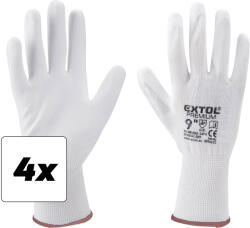 Extol kesztyű poliészterből, félig mártott, PU, fehér, 9" méret, 4 darabos készlet