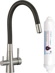 Laveo Riveco, magas mosogatócsaptelep flexibilis kifolyóval és ivóvízszűrővel, matt fekete acél, LAV-BRIB768D (LAV-BRIB768D)