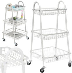  Háromszintes Guroló Fémkosaras Polc - 78x32x40cm