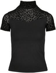 Urban Classics Női állatos nyomatú, pelyhesített teknőc nyakú póló XS fekete