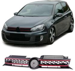  VW Volkswagen Golf VI - 6 GTI stílusú lakkozott fekete hűtőrács piros díszcsíkokkal - bcf