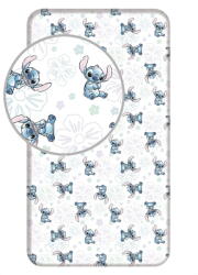 Jerry Fabrics Бял еластичен единичен памучен детски чаршаф 90x200 cm Lilo and Stitch "Ohana White" - Jerry Fabrics (24FT123)