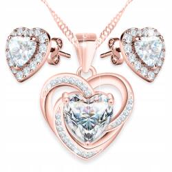 Larezo Aranyozott Nyaklánc és Fülbevaló Szett Fehér Szívek Cirkóniákkal Ezüst 925 (komplet biżuterii srebrnej serduszko serce 01)