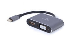 Gembird USB-C / HDMI+VGA D-sub adapter kábel 0.15m szürke Gembird (A-USB3C-HDMIVGA-01)