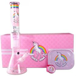 Black Leaf Bong din sticla Bitch Unicorn Piston Percolator in cutie roz 45cm + Cutie cadou