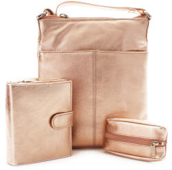 ARWEL Női kézitáska, pénztárca és kulcstartó szett | arany