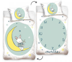 Ábránd Nyuszi holdacskával és órával ágyneműhuzat, kétoldalas (100x135 + 40x60 cm)