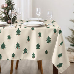 Goldea szögletes terítő - erős pamut - karácsonyfák bézs alapon 140 x 220 cm