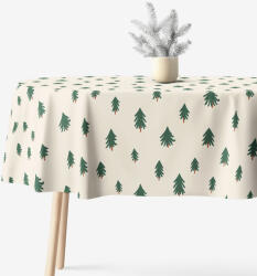 Goldea asztalterítő - extra erős 100% - os pamut - karácsonyfák bézs alapon - ovális 140 x 280 cm