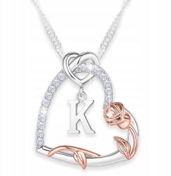 Larezo Ezüst Nyaklánc Szív Betű K Az Élet Virága Rózsa Strassz Ezüst 925 (srebrny łańcuszek inicjał z sercem kwiatek g)