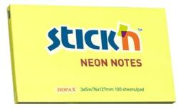 Hopax Notes autoadeziv 76 x 127 mm, 100 file, Stick"n - galben neon (HO-21135)