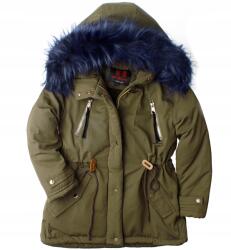  Téli parka kabát lányoknak, Size 122, khaki-sötétkék, szőrmével (HV-930B)