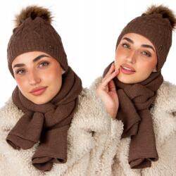  Női Szett, sapka, sál, téli, csokoládé színű, lengyel gyártmány