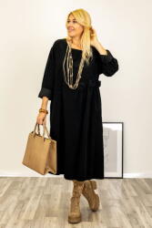 Stella Milani Rochie midi cu taietura oblica si boboci, din catifea reiata neagra Talie unica