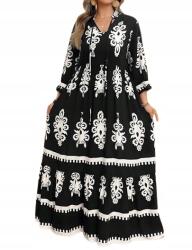 Shein Plus Size Fekete Ruha, Size 44, bézs mintával (SZ2412121464416113)