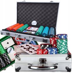 Póker Készlet, 300 zseton, bőrönd, kártyák, dobókocka, zseton kereskedő