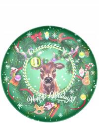  Ünnepi zöld desszertes tányér szarvassal, 25 cm (158787)