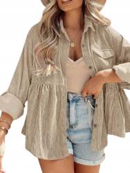 Shein Bézs Blúz, fodrok, gombok, hosszú ujjú, Size XL