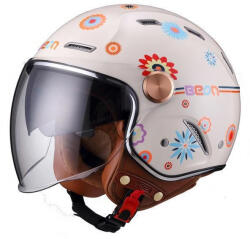 Beon B-122 Cream Flower Cască Moto Jet ECE 22.06 cu Sunvisor BL/122/CRFL (BL/122/CRFL)