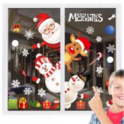 MEMFLOW Karácsonyi Matrica Ablakra Mikulás Hópehely Rénszarvas 2 Lap (naklejki świąteczne na okno boże narodzenie)