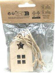 FSC Karácsonyi dekorációs függő dísz, házikó, topolya fából, 4 db-os szett (3006320)