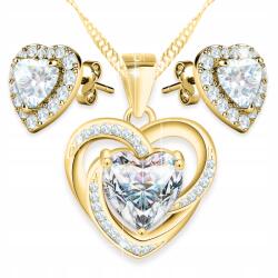 Larezo Arany Nyaklánc Szett Szív és Arany Fülbevaló Fehér Szívek Ezüst 925 (komplet biżuterii srebrnej biały kryształowy)