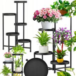 GALAXIA Virágágyás Álló Fém Virágtartó Állvány, 82cm, 5 polc, matt fekete (Metalowy kwietnik na doniczki)