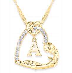 Larezo Arany Nyaklánc Betű Szív Virág Rózsa Betű Kezdőbetűvel Ezüst 925 (srebrny łańcuszek zlote serduszko z kwiatkiem)