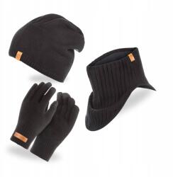 Brødrene Férfi Téli Hupikék Törpikék Sapka Kémény Kesztyű Brodrene Fekete (Zestaw Męski Ciepła Czapka Komin Rękawiczki)