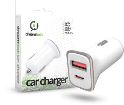 dreamtech PD 18W FEHÉR Autós töltő Type-C + USB A csatlakozókkal (124335)