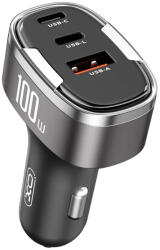 XO CC61 Szürke Autós Töltő 100W PD QC 3.0 - 1db USB-C + 1db USB-A + 1db Lightning foglalattal (6920680858002)