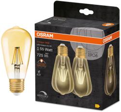 OSRAM Vintage LED izzó készlet, Dekoratív, 1906 Edison 55, Állítható, Izzószálas, E27, 6, 5W (55W), 725 lm, Meleg fény (2400K), F energiaosztály, 2 db, Arany