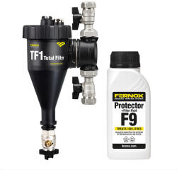 Fernox Total Filter TF1 3/4" - rendszerbe építhető kombinált szűrő + F9 Filter Fluid (62764) - tusor