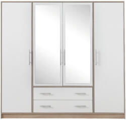 MEBLAR Smart SRL1 4 ajtós 2 fiókos gardrób szekrény (tükörrel) fehér lux/sonoma tölgy