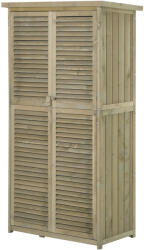 Outsunny fenyőfa fészer - 4 rekesz, kerti tároló