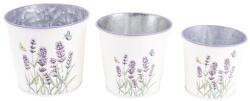 IRIS bádog kaspó, 3 darabos szett, levendula mintás, fehér 15-11, 5 cm 081100 (081100)